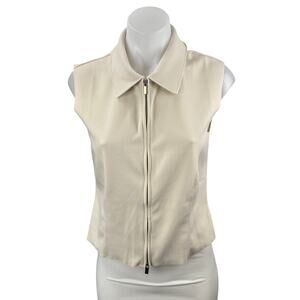 MNG Mango Women's White Cream Ivory Sleeveless Full Zip Blouse Shirt Top Size M